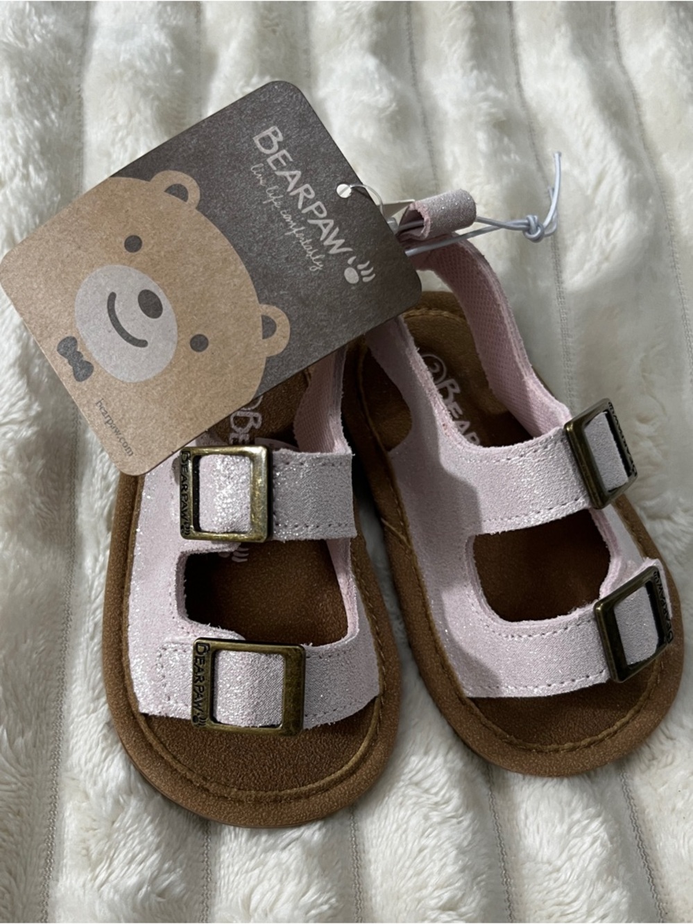 BearPaw Kids Light Pink Glitter Double-Buckle Sandals Baby Size 3 (6-12 months)